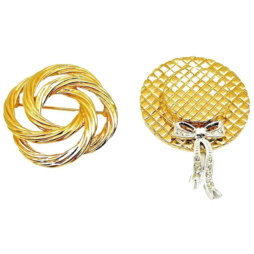 Vintage Monet Brooch Pin Gold Tone Hat Shape Pin Jewelry Lot Bonnet Wreath
